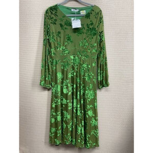 NWT X X Green Tea Burnout Crushed Velvet Empire Midi Dress Women Size 2XL (L)